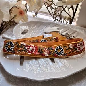 Anthropologie Mustard Embroidered Floral Detachable Bag Strap